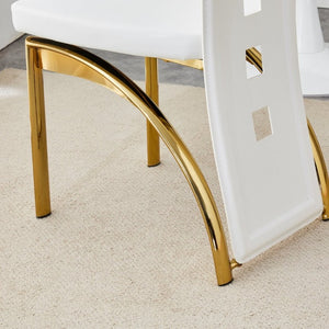 English Elm Modern Minimalist White Saddleback Dining Chairs with Golden Legs Set of 4 W1151P233616