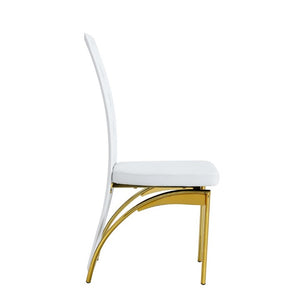 English Elm Modern Minimalist White Saddleback Dining Chairs with Golden Legs Set of 4 W1151P233616