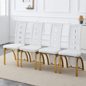 English Elm Modern Minimalist White Saddleback Dining Chairs with Golden Legs Set of 4 W1151P233616