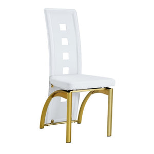 English Elm Modern Minimalist White Saddleback Dining Chairs with Golden Legs Set of 4 W1151P233616