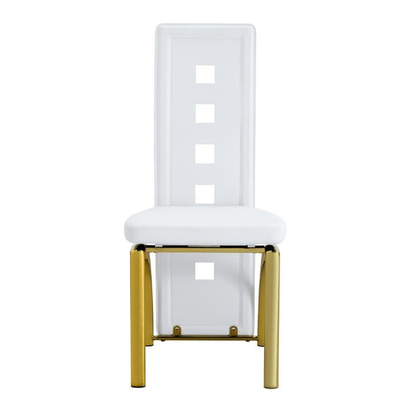 English Elm Modern Minimalist White Saddleback Dining Chairs with Golden Legs Set of 4 W1151P233616