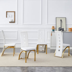 English Elm Modern Minimalist White Saddleback Dining Chairs with Golden Legs Set of 4 W1151P233616
