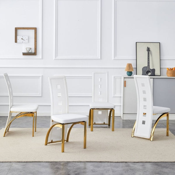 English Elm Modern Minimalist White Saddleback Dining Chairs with Golden Legs Set of 4 W1151P233616