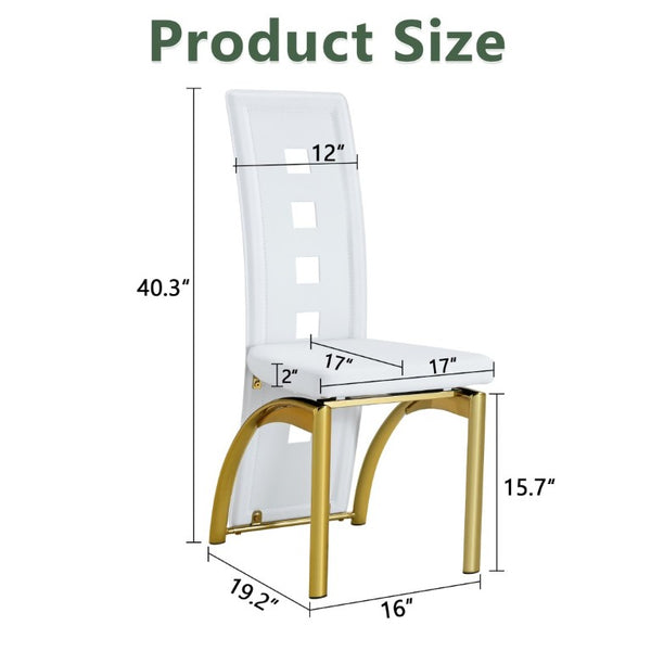 English Elm Modern Minimalist White Saddleback Dining Chairs with Golden Legs Set of 4 W1151P233616