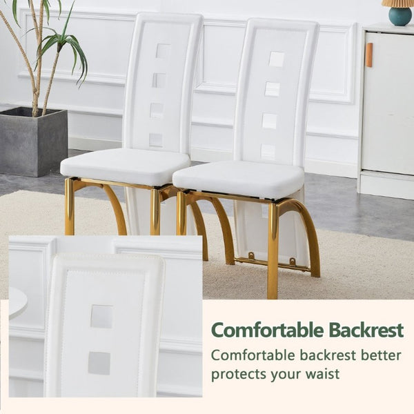 English Elm Modern Minimalist White Saddleback Dining Chairs with Golden Legs Set of 4 W1151P233616