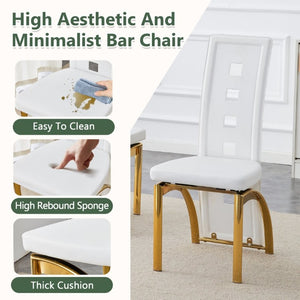 English Elm Modern Minimalist White Saddleback Dining Chairs with Golden Legs Set of 4 W1151P233616