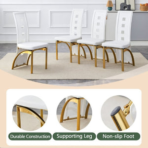 English Elm Modern Minimalist White Saddleback Dining Chairs with Golden Legs Set of 4 W1151P233616