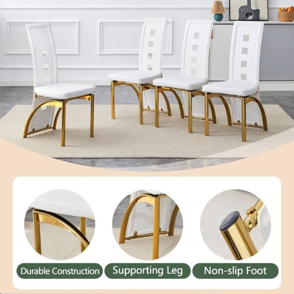 English Elm Modern Minimalist White Saddleback Dining Chairs with Golden Legs Set of 4 W1151P233616