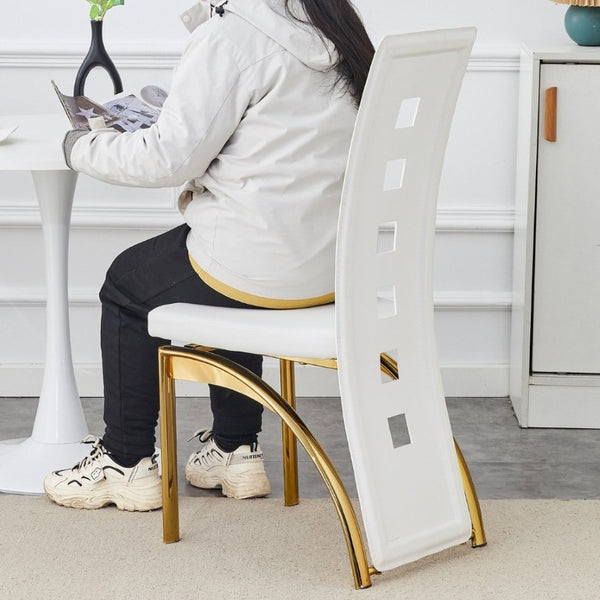 English Elm Modern Minimalist White Saddleback Dining Chairs with Golden Legs Set of 4 W1151P233616