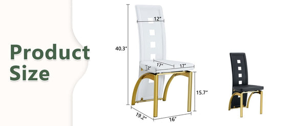 English Elm Modern Minimalist White Saddleback Dining Chairs with Golden Legs Set of 4 W1151P233616