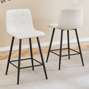 English Elm Modern Pu Leather Quilted Barstool Set of Two with Matte Black Legs for Home Bar W1151P242030