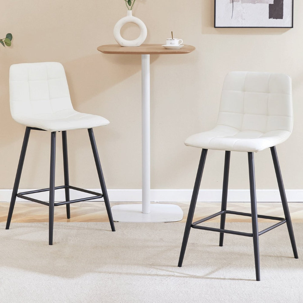 English Elm Modern Pu Leather Quilted Barstool Set of Two with Matte Black Legs for Home Bar W1151P242030