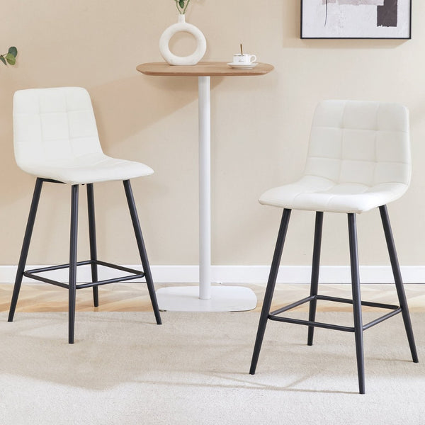 English Elm Modern Pu Leather Quilted Barstool Set of Two with Matte Black Legs for Home Bar W1151P242030