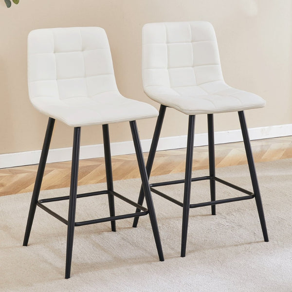 English Elm Modern Pu Leather Quilted Barstool Set of Two with Matte Black Legs for Home Bar W1151P242030