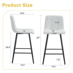English Elm Modern Pu Leather Quilted Barstool Set of Two with Matte Black Legs for Home Bar W1151P242030
