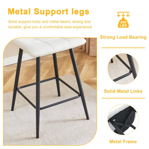 English Elm Modern Pu Leather Quilted Barstool Set of Two with Matte Black Legs for Home Bar W1151P242030