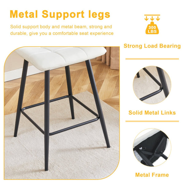 English Elm Modern Pu Leather Quilted Barstool Set of Two with Matte Black Legs for Home Bar W1151P242030