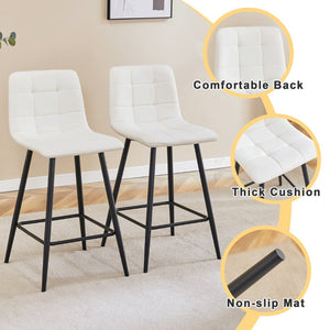 English Elm Modern Pu Leather Quilted Barstool Set of Two with Matte Black Legs for Home Bar W1151P242030