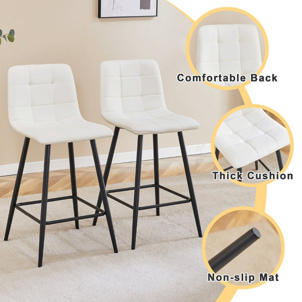 English Elm Modern Pu Leather Quilted Barstool Set of Two with Matte Black Legs for Home Bar W1151P242030