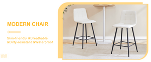 English Elm Modern Pu Leather Quilted Barstool Set of Two with Matte Black Legs for Home Bar W1151P242030