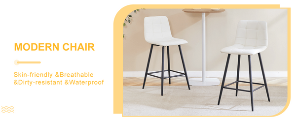 English Elm Modern Pu Leather Quilted Barstool Set of Two with Matte Black Legs for Home Bar W1151P242030