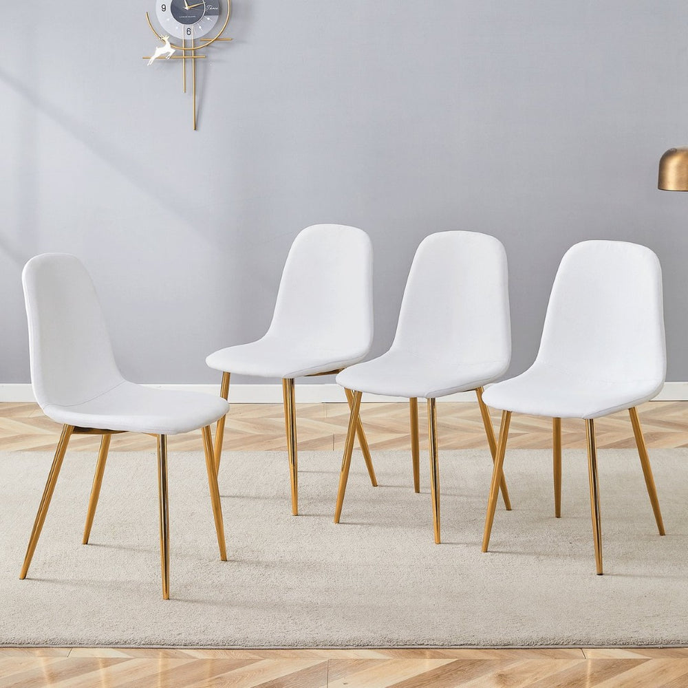 English Elm Luxury Linen Upholstered Dining Chair Set of 4 with Gold Metal Legs Modern Elegance White+Gold W1151P262610