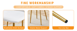 English Elm Luxury Linen Upholstered Dining Chair Set of 4 with Gold Metal Legs Modern Elegance White+Gold W1151P262610