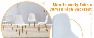 English Elm Luxury Linen Upholstered Dining Chair Set of 4 with Gold Metal Legs Modern Elegance White+Gold W1151P262610
