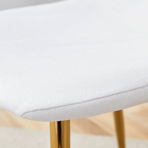 English Elm Luxury Linen Upholstered Dining Chair Set of 4 with Gold Metal Legs Modern Elegance White+Gold W1151P262610