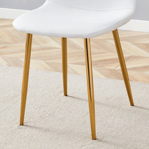 English Elm Luxury Linen Upholstered Dining Chair Set of 4 with Gold Metal Legs Modern Elegance White+Gold W1151P262610