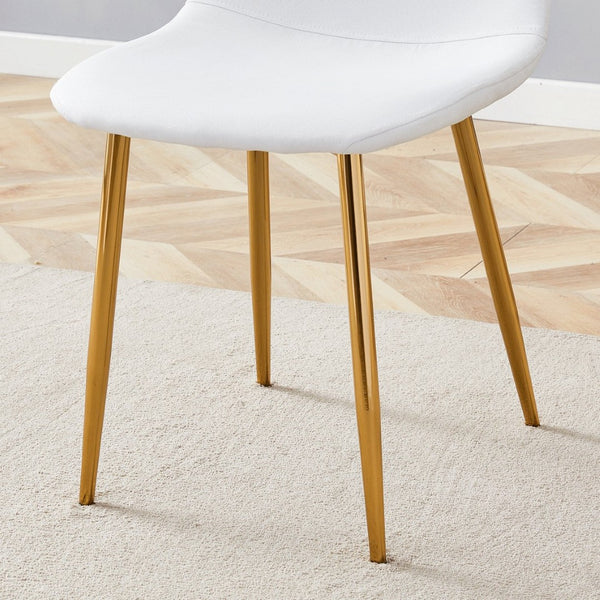 English Elm Luxury Linen Upholstered Dining Chair Set of 4 with Gold Metal Legs Modern Elegance White+Gold W1151P262610