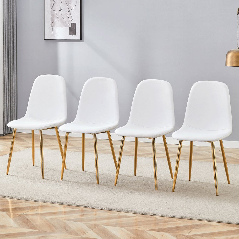 English Elm Luxury Linen Upholstered Dining Chair Set of 4 with Gold Metal Legs Modern Elegance White+Gold W1151P262610