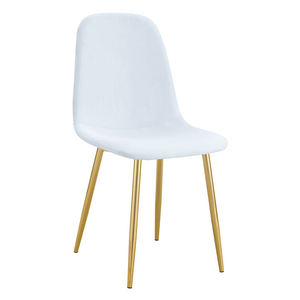 English Elm Luxury Linen Upholstered Dining Chair Set of 4 with Gold Metal Legs Modern Elegance White+Gold W1151P262610