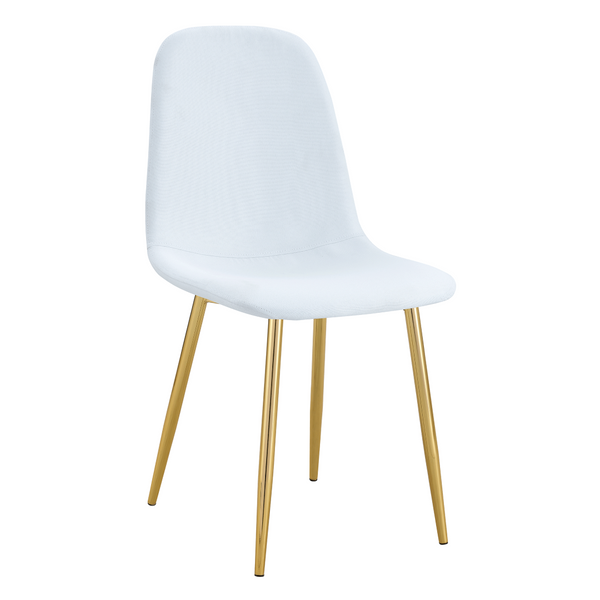English Elm Luxury Linen Upholstered Dining Chair Set of 4 with Gold Metal Legs Modern Elegance White+Gold W1151P262610