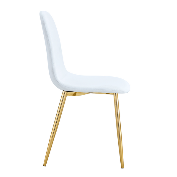 English Elm Luxury Linen Upholstered Dining Chair Set of 4 with Gold Metal Legs Modern Elegance White+Gold W1151P262610