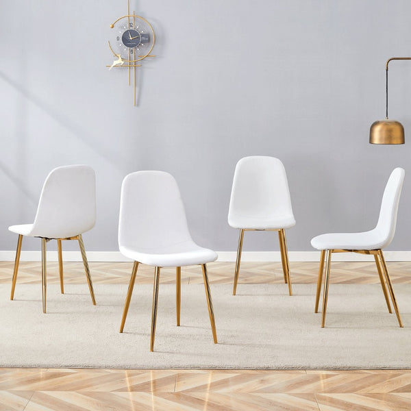 English Elm Luxury Linen Upholstered Dining Chair Set of 4 with Gold Metal Legs Modern Elegance White+Gold W1151P262610