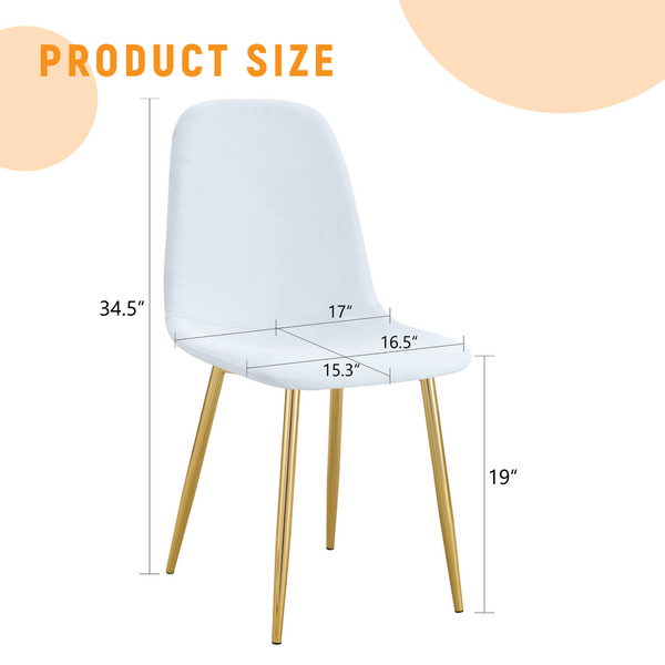 English Elm Luxury Linen Upholstered Dining Chair Set of 4 with Gold Metal Legs Modern Elegance White+Gold W1151P262610