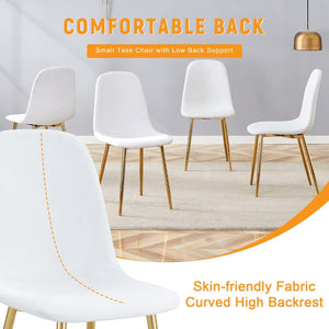 English Elm Luxury Linen Upholstered Dining Chair Set of 4 with Gold Metal Legs Modern Elegance White+Gold W1151P262610