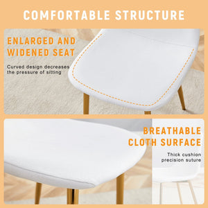 English Elm Luxury Linen Upholstered Dining Chair Set of 4 with Gold Metal Legs Modern Elegance White+Gold W1151P262610