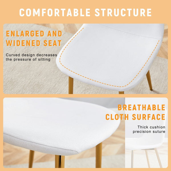 English Elm Luxury Linen Upholstered Dining Chair Set of 4 with Gold Metal Legs Modern Elegance White+Gold W1151P262610