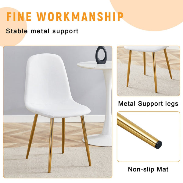 English Elm Luxury Linen Upholstered Dining Chair Set of 4 with Gold Metal Legs Modern Elegance White+Gold W1151P262610