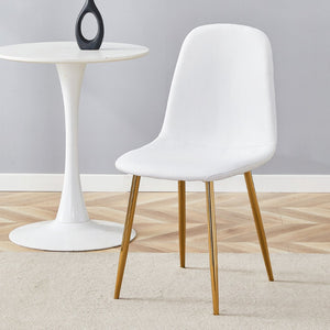 English Elm Luxury Linen Upholstered Dining Chair Set of 4 with Gold Metal Legs Modern Elegance White+Gold W1151P262610