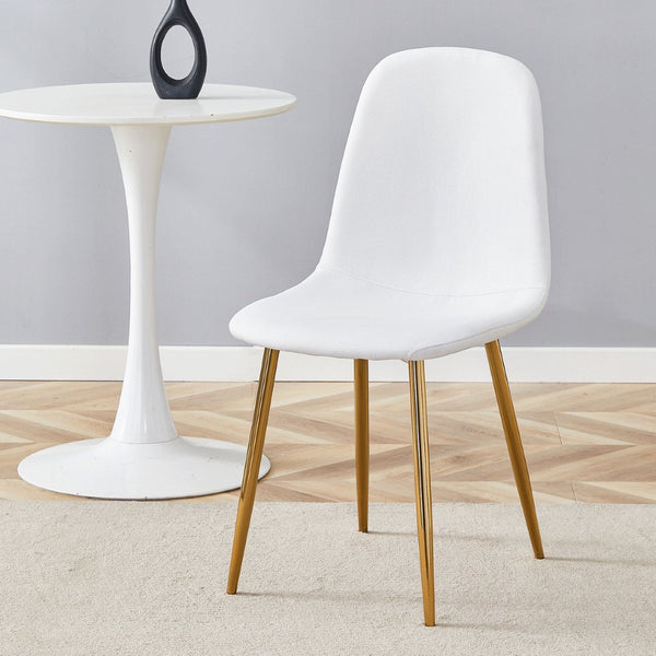 English Elm Luxury Linen Upholstered Dining Chair Set of 4 with Gold Metal Legs Modern Elegance White+Gold W1151P262610
