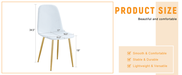 English Elm Luxury Linen Upholstered Dining Chair Set of 4 with Gold Metal Legs Modern Elegance White+Gold W1151P262610