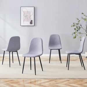 English Elm Luxury Linen Upholstered Dining Chair Set of 4 with Gold Metal Legs Modern Elegance Light Gray+Black W1151P262614