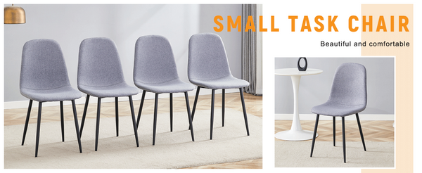 English Elm Luxury Linen Upholstered Dining Chair Set of 4 with Gold Metal Legs Modern Elegance Light Gray+Black W1151P262614