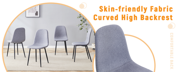 English Elm Luxury Linen Upholstered Dining Chair Set of 4 with Gold Metal Legs Modern Elegance Light Gray+Black W1151P262614