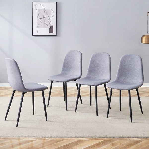 English Elm Luxury Linen Upholstered Dining Chair Set of 4 with Gold Metal Legs Modern Elegance Light Gray+Black W1151P262614