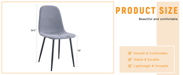 English Elm Luxury Linen Upholstered Dining Chair Set of 4 with Gold Metal Legs Modern Elegance Light Gray+Black W1151P262614