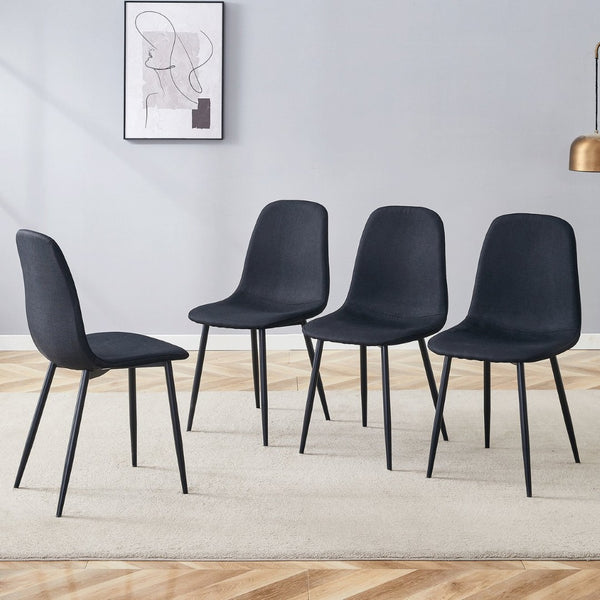 English Elm Luxury Linen Upholstered Dining Chair Set of 4 with Gold Metal Legs Modern Elegance W1151P262623